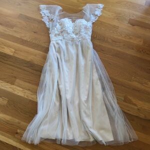 Tea Length Off-White Lace Dress